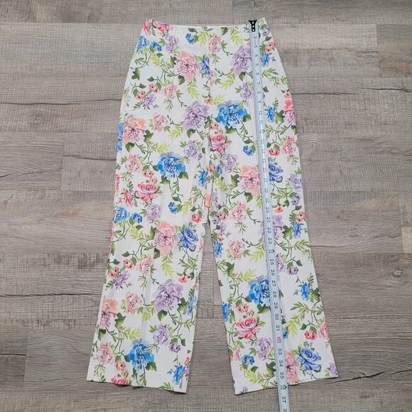 Alice + Olivia Lorinda Cropped Floral Gardenia Wide Leg Crepe Pants Size 2 - Picture 8 of 11